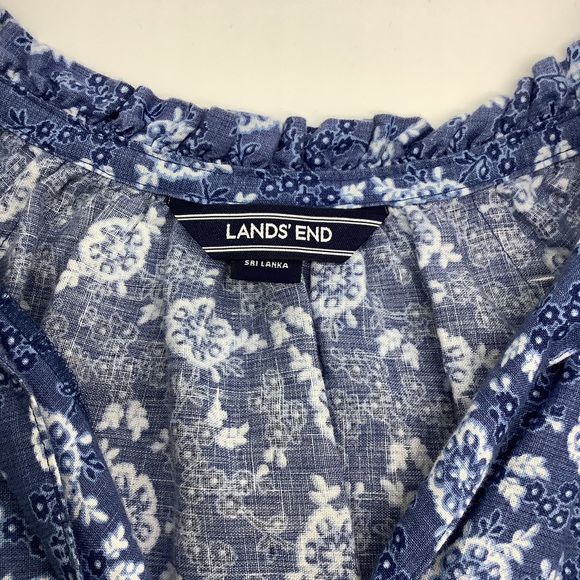LANDS END TOP M BLUE WHITE TASSEL TIE AT NECKLINE - Picture 5 of 6